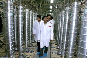 Iranian President Mahmoud Ahmadinejad during a tour of centrifuges at Natanz in 2008