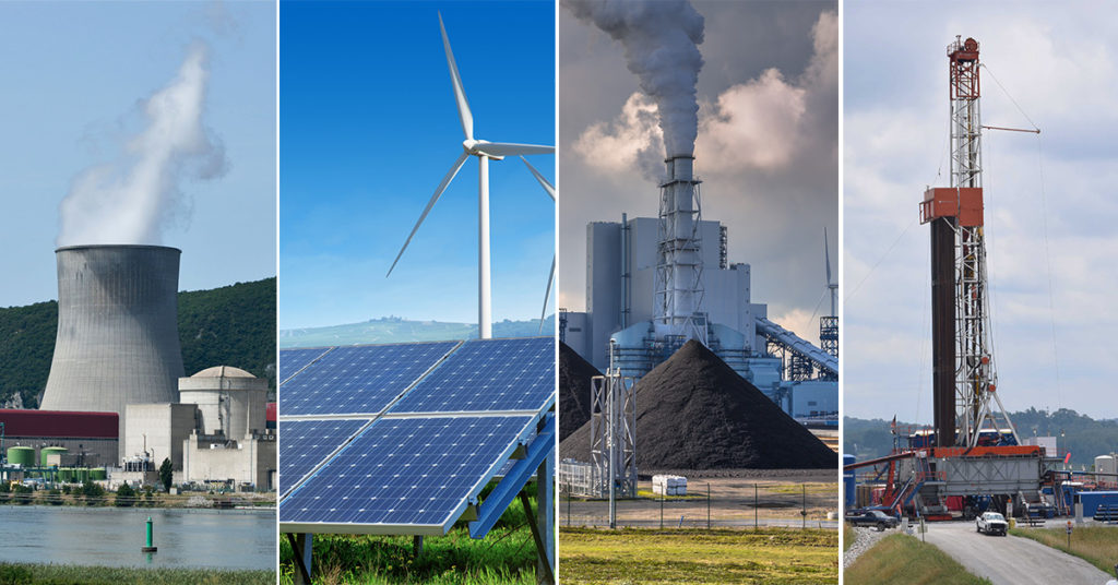 Montage of solar, wind, nuclear, natural gas and coal energy