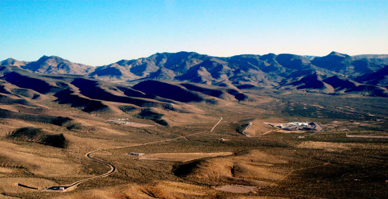 Aerial view of the facilities originally built as part of the national nuclear waste repository in Yucca Mountain