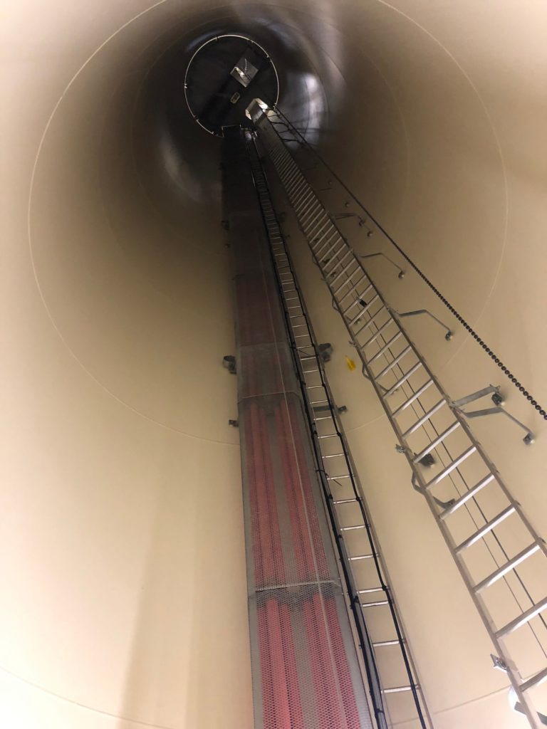 Ladder inside of a wind turbine