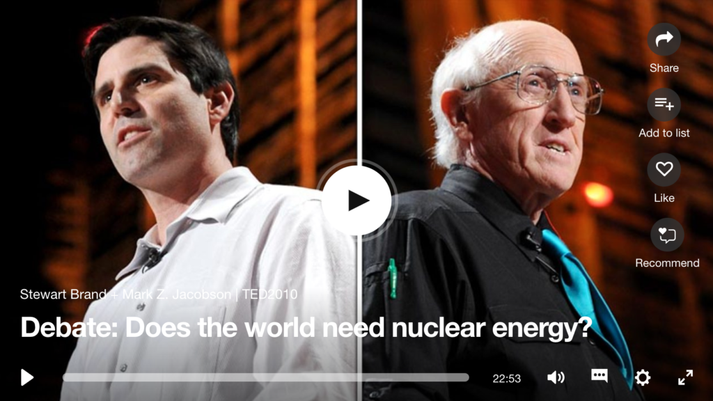 Steward Brand and Mark Jacobson TED talk on nuclear power