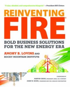 Book cover image of Reinventing Fire, a book on clean energy, transportation, buildings, etc.