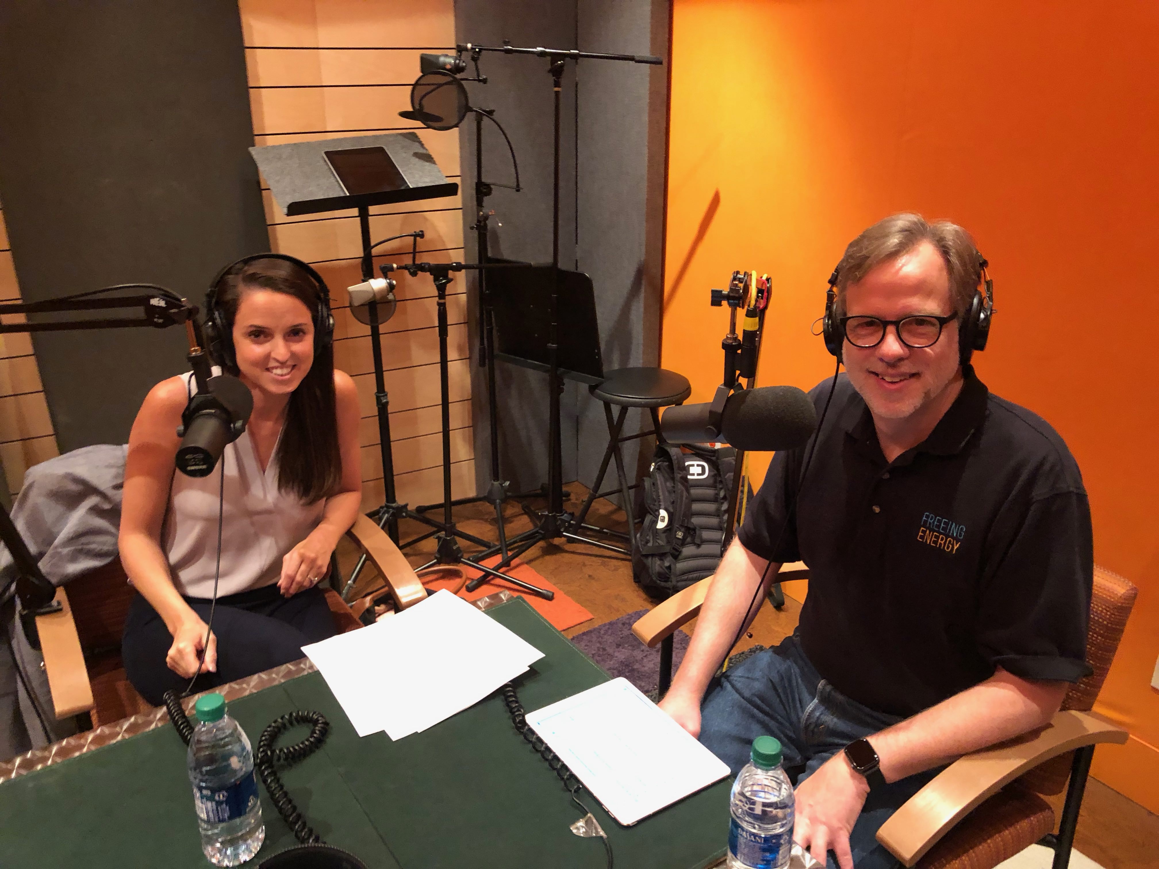 Host Bill Nussey and Emily Morris of Emrgy in the recording studio