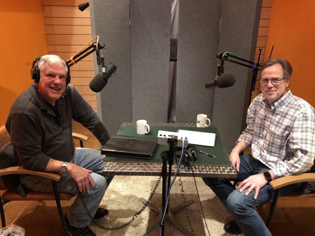 Bill Nussey and Sam Easterby in podcast recording studio